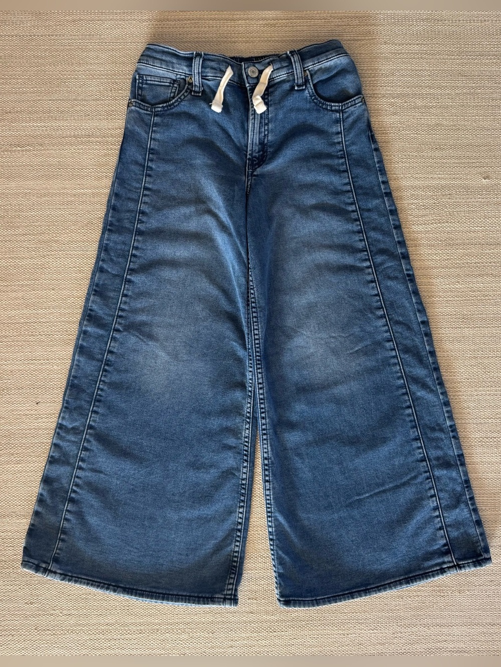 Gal kids soft blue knit baggy wide leg jeans with elastic waist girls size M